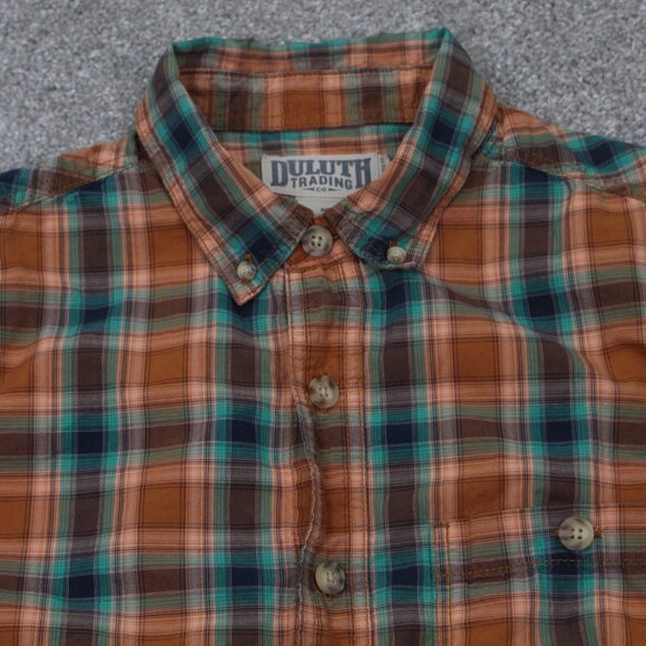 Duluth Shirt Mens Medium Brown/Green Plaid BBQ Relaxed Fit Long Sleeve Cotton - Picture 6 of 11